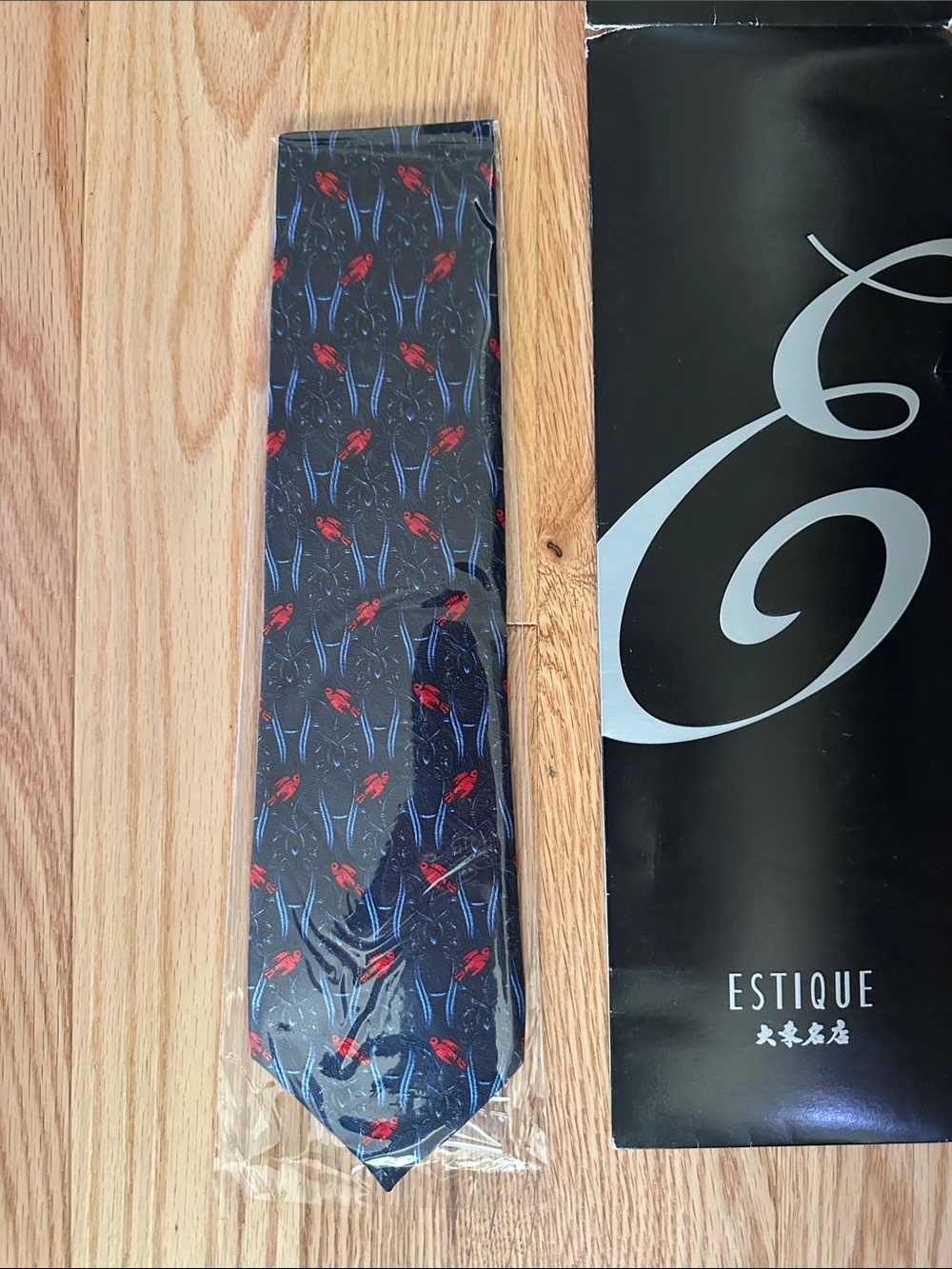 Navy Blue Tie with Red Accent Pattern 100% silk